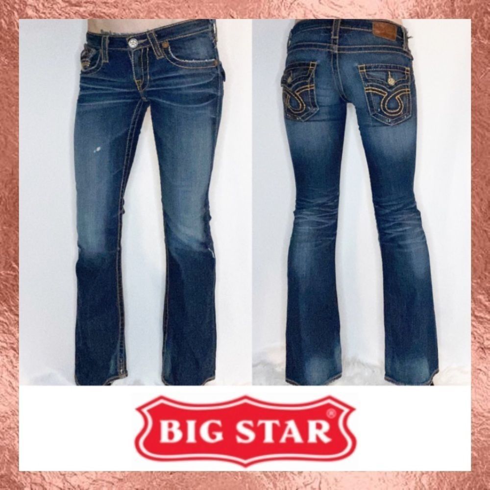 Big Star Liv Dark Distressed Boot Cut Jeans 26 2